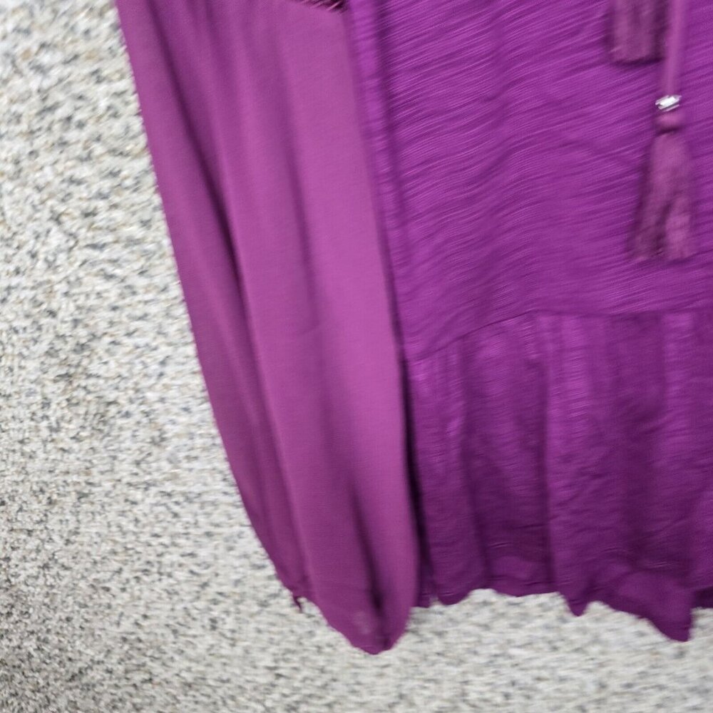 White House‎ Black Market Top Womens XXS Purple Embroidered Blouse Neck Tie - Picture 3 of 7